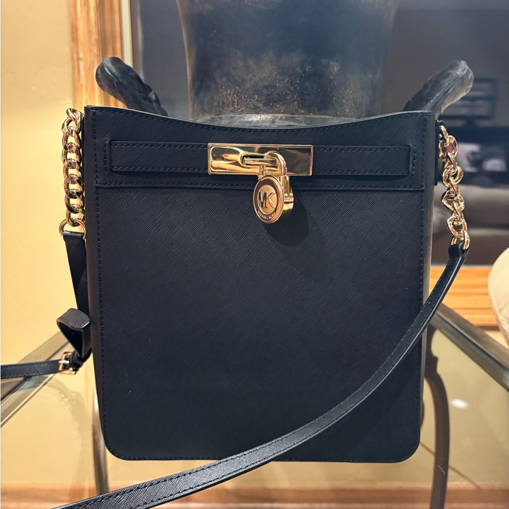 Michael Kors Black Crossbody Bag with Gold Accents
